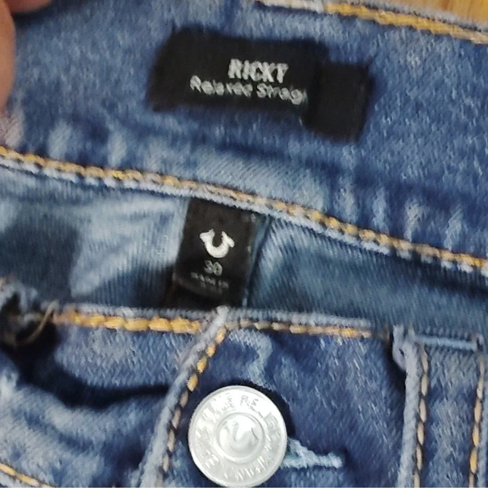True Religion Men's Ricky Relaxed Fit Jeans Medium Wash Blue 30 Waist 32 Inseam